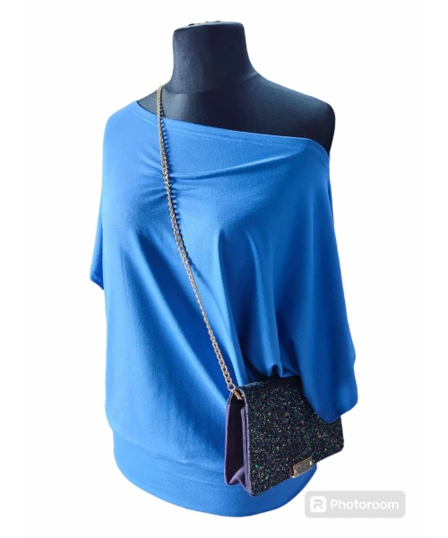 Bluzka kimonowa z dekoltem w łódkę - kolor ciemny niebieski